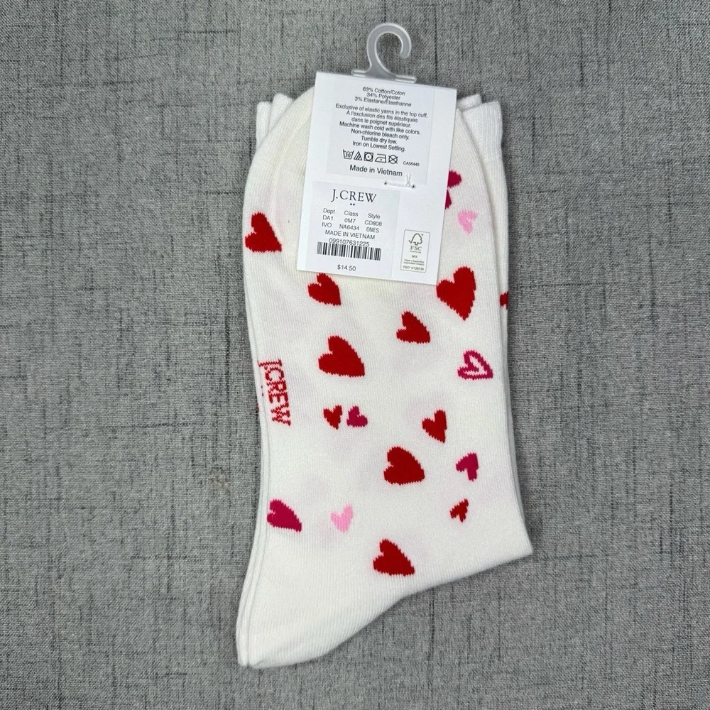 J. Crew Red & White Falling Hearts Trouser Socks NWT